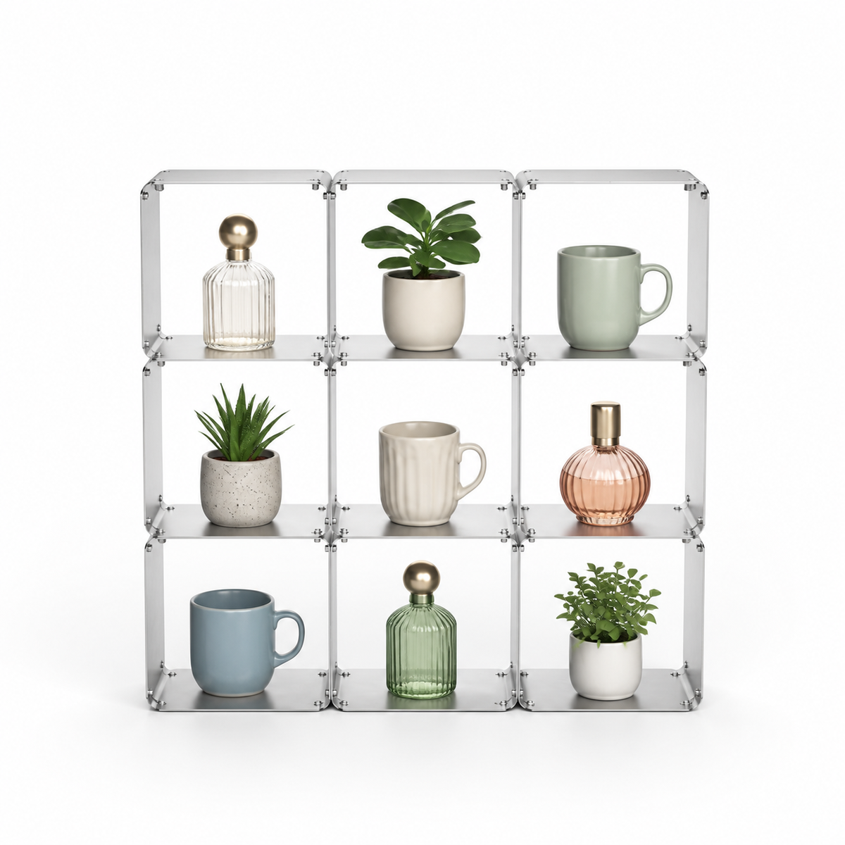 Grid 09 Brushed Stainless Steel Display Shelf