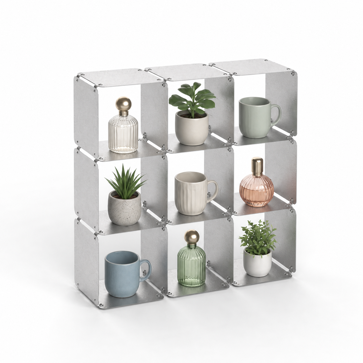 Grid 09 Brushed Stainless Steel Display Shelf