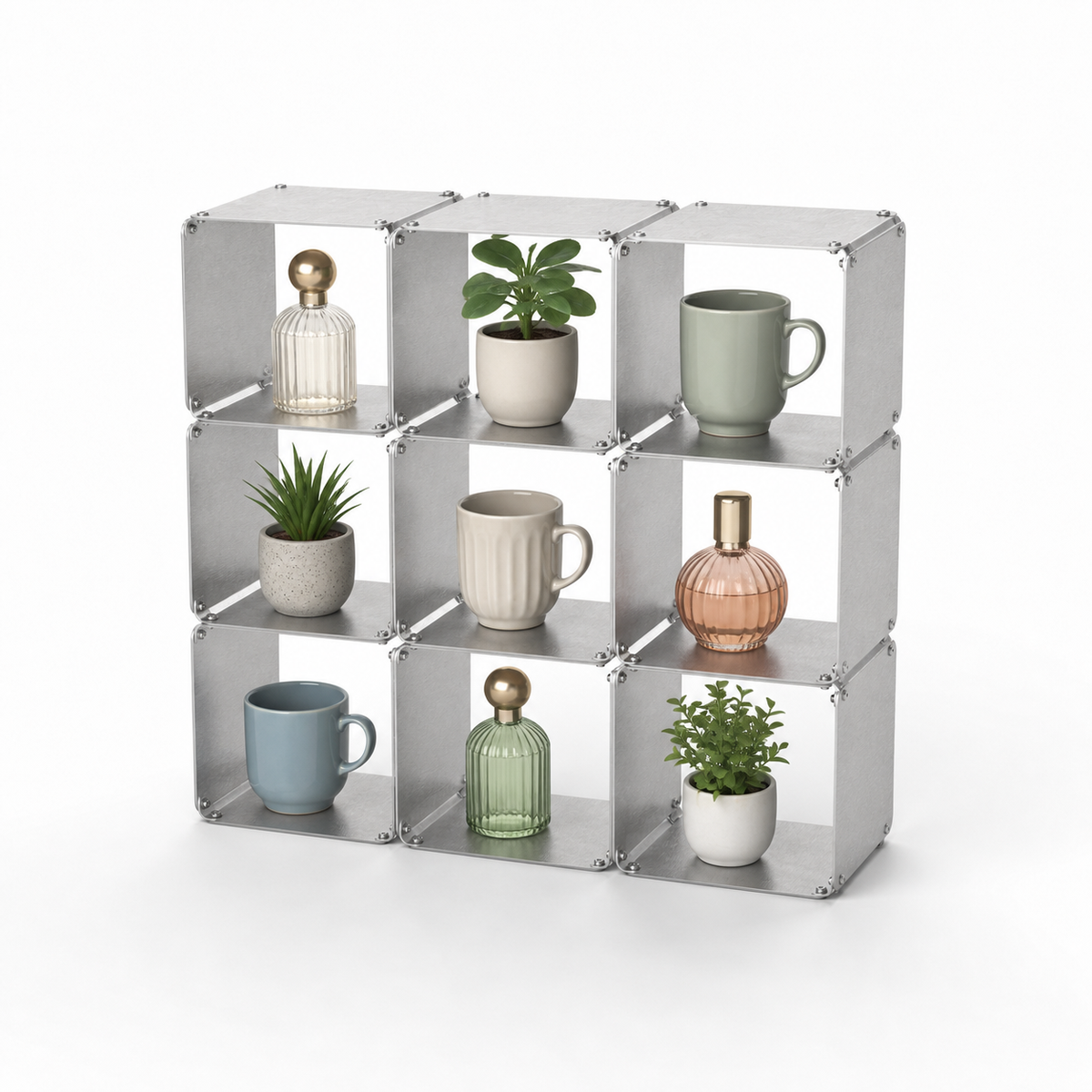 Grid 09 Brushed Stainless Steel Display Shelf