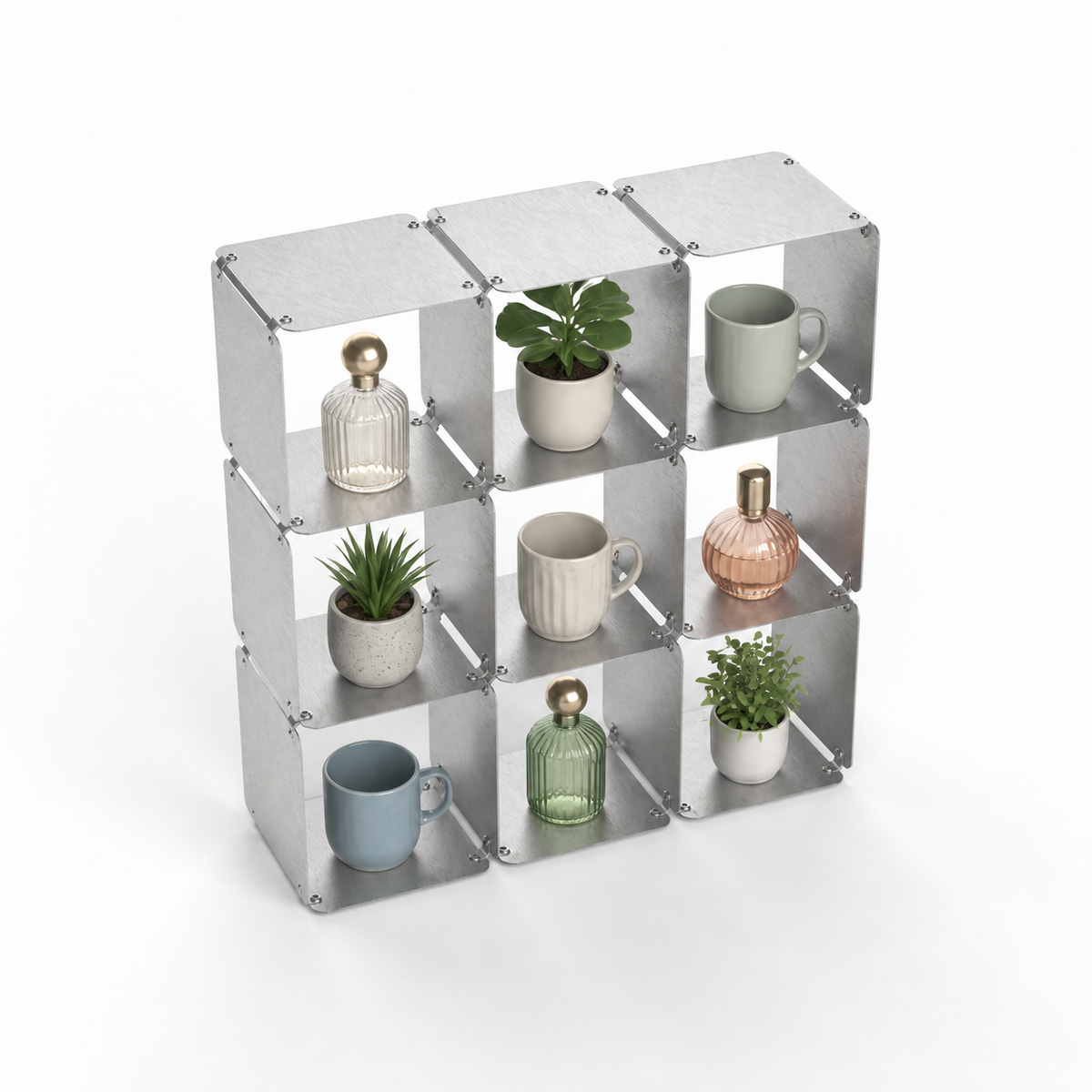 Grid 09 Brushed Stainless Steel Display Shelf