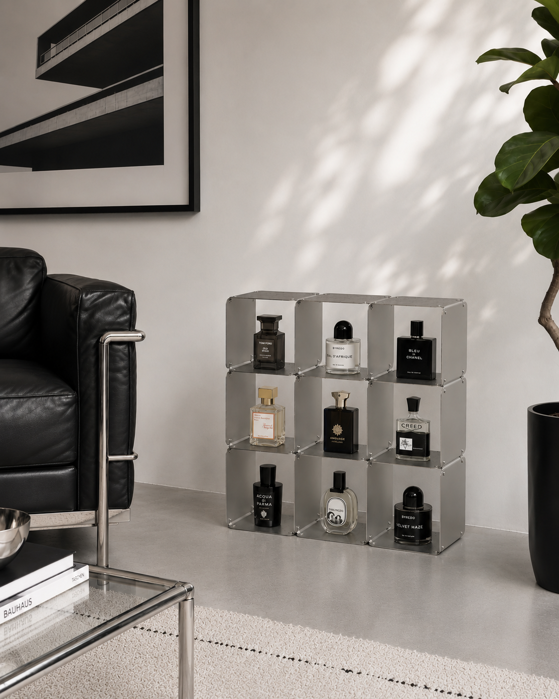 Grid 09 Brushed Stainless Steel Display Shelf