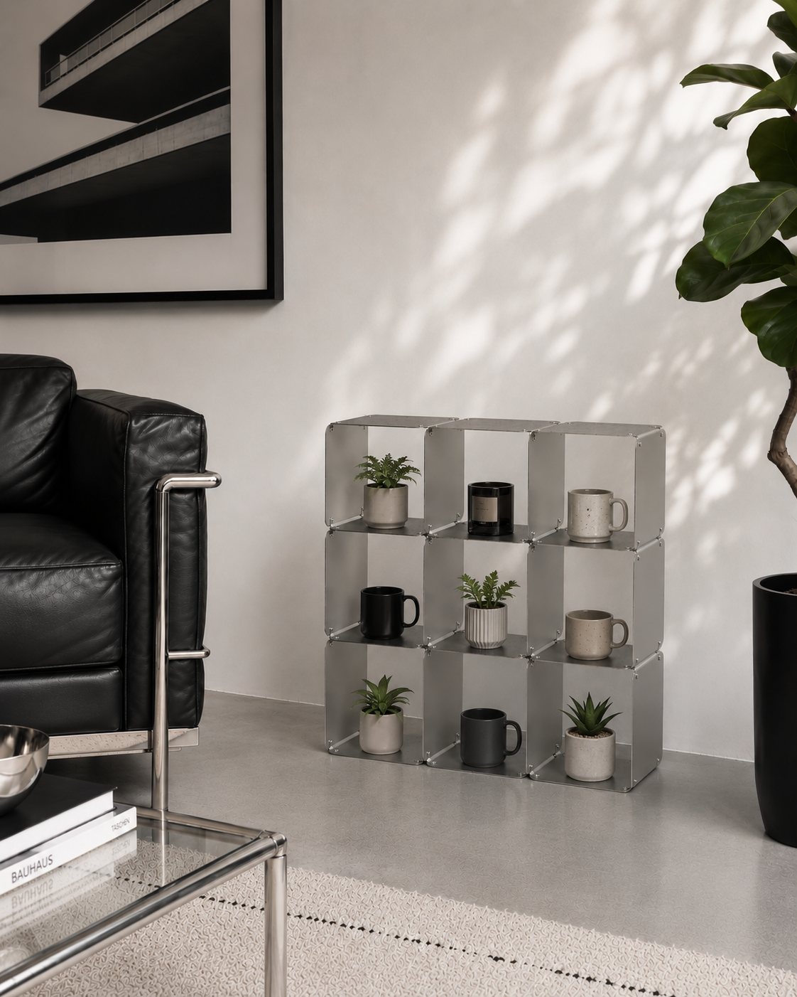 Grid 09 Brushed Stainless Steel Display Shelf