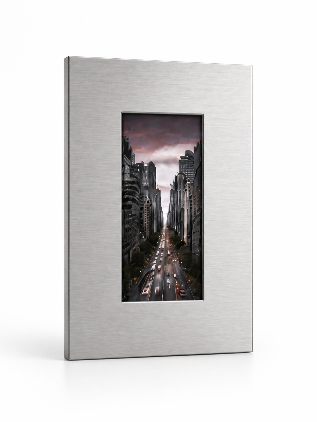 FORM/17 Aperture Frame in brushed stainless steel, single-frame front view