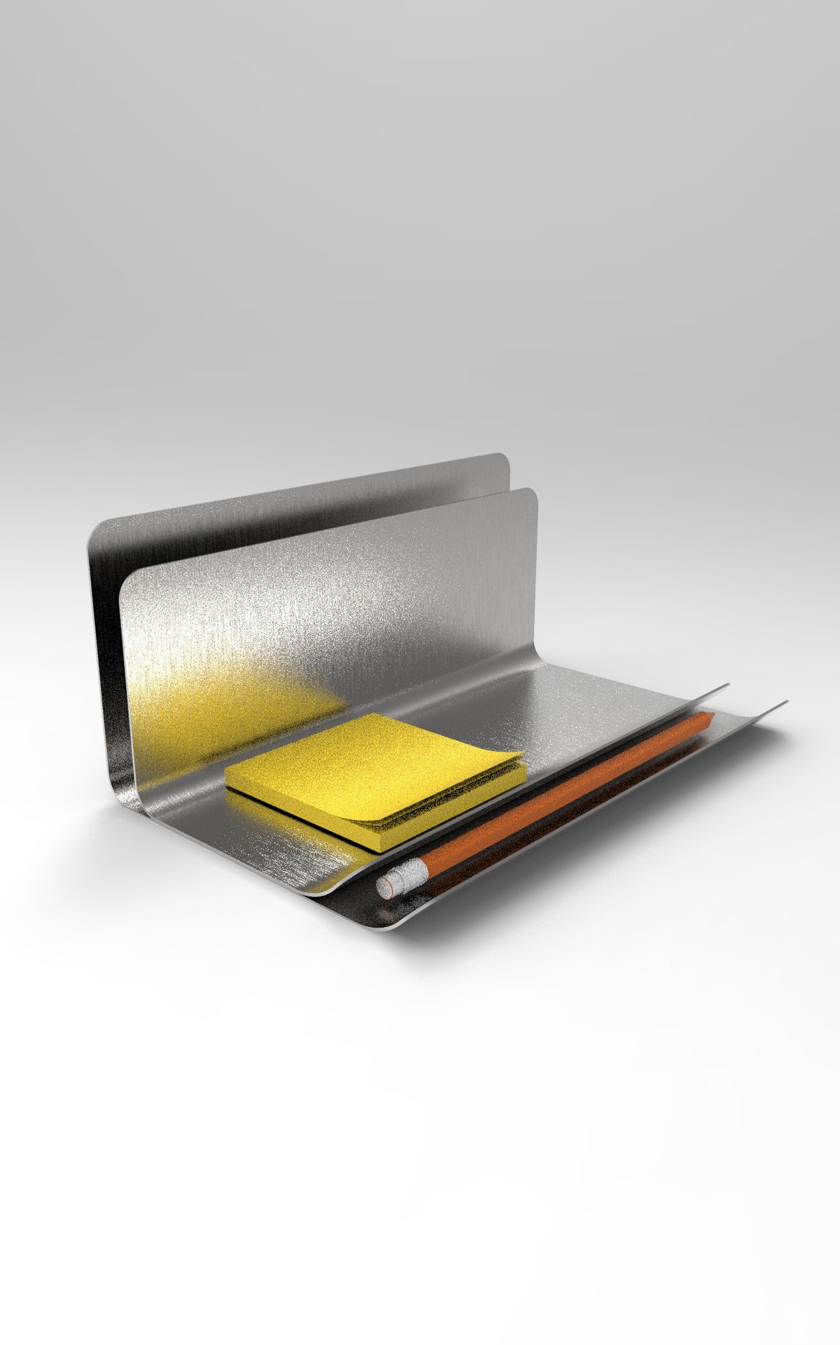 Angled studio view of FORM/17 Desk Dock with sticky notes and a pencil