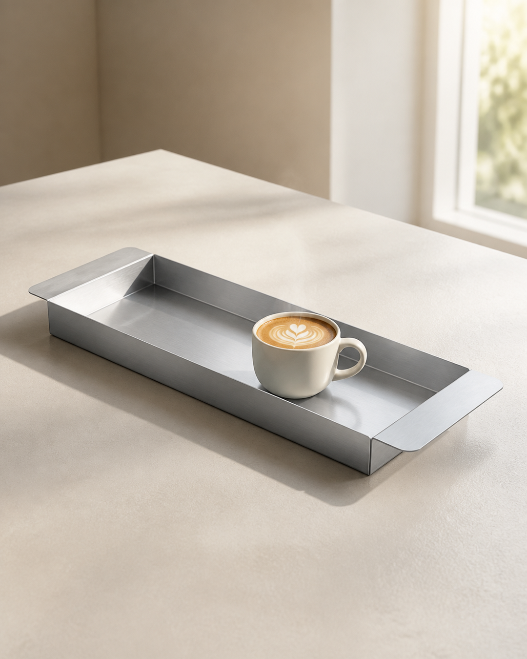 FORM/17 Linear Tray with a coffee cup in a sunlit interior